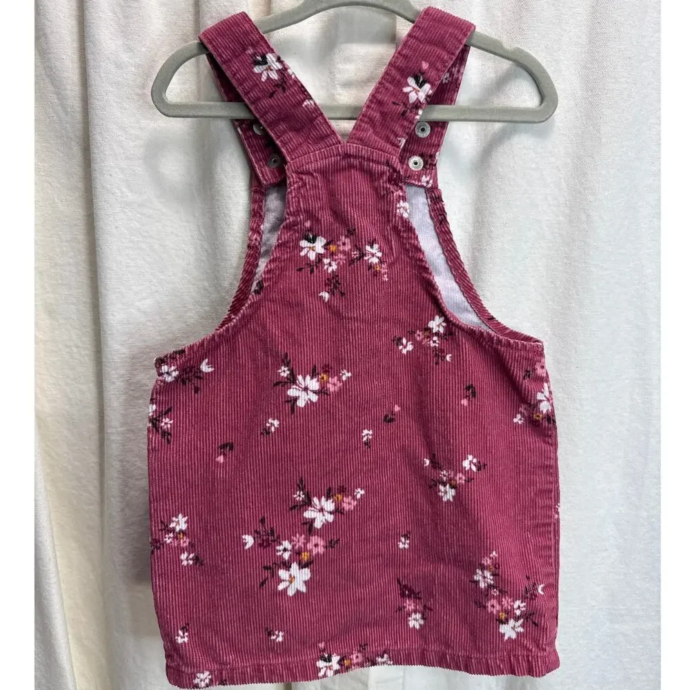 The Childrens Place Mauve Cotton Floral Corduroy Jumper Dress Adjustable Size 2T